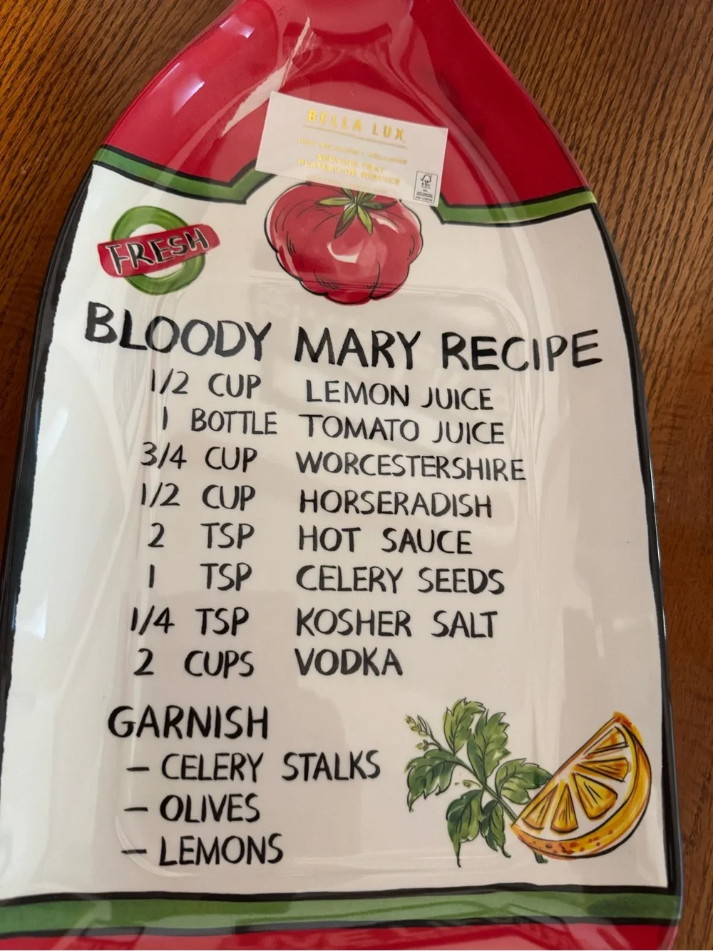 BELLA LUX “BLOODY MARY” BRUNCH RECIPE MELAMINE LG SERVING PLATTER NEW